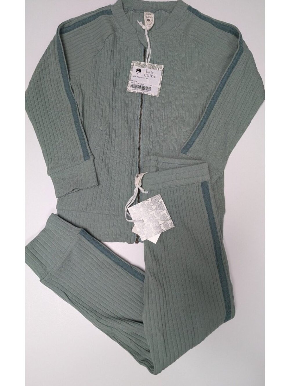 Kate Quinn Retro Track Set 6Y Jadeite Organic Cotton Wide Rib Green Jogger